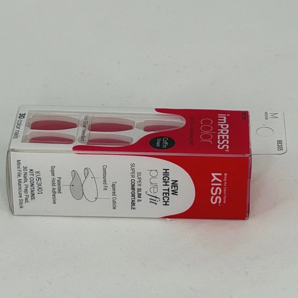 imPRESS Color Red‎ 517 Medium Coffin Shape Press On Nails 30 Count 97-25